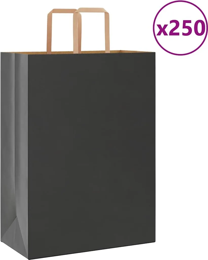 Sacchetti Carta 32x17x44 cm 250pz - Buste Shopper con Manico Nero