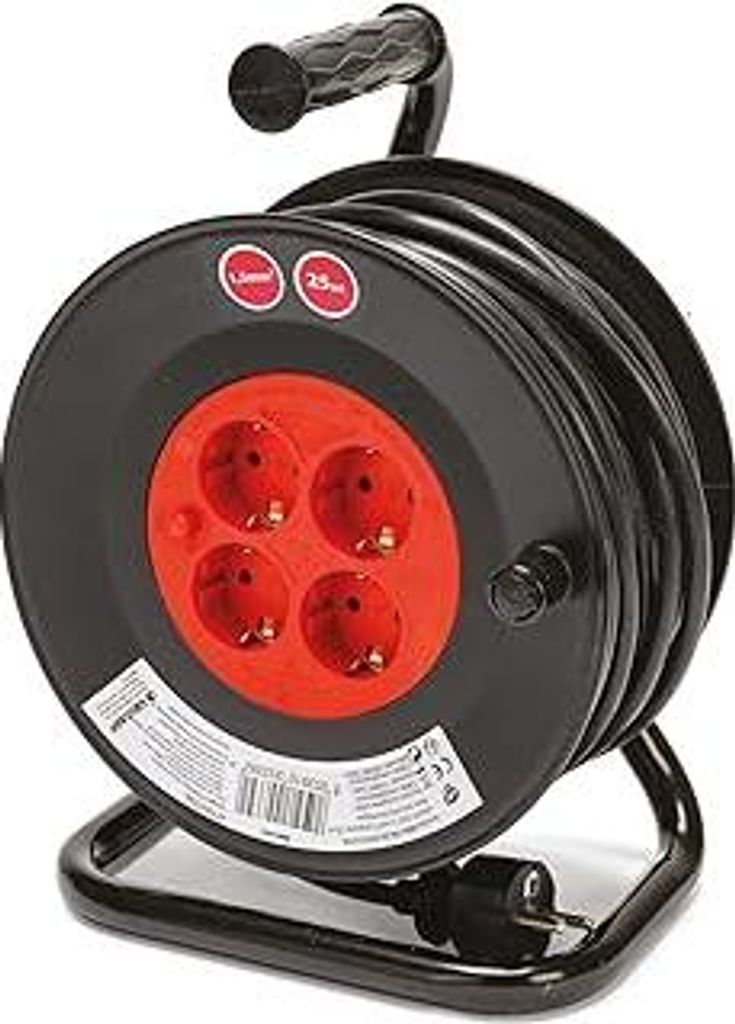 Kabeltrommel 25m, Kabelrolle mit 4 Steckdosen, H05VV-F 3G1,5mm2.