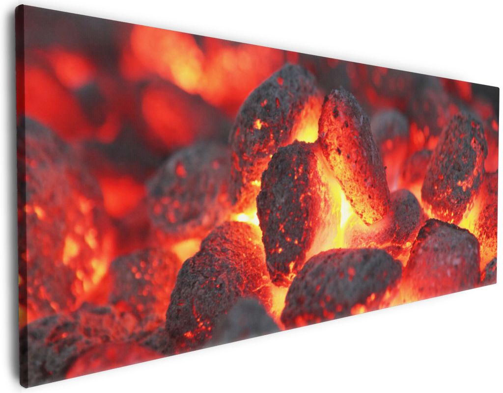 Wallario Premium Leinwandbild Glühende Kohlen im Kamin in Produktbild 