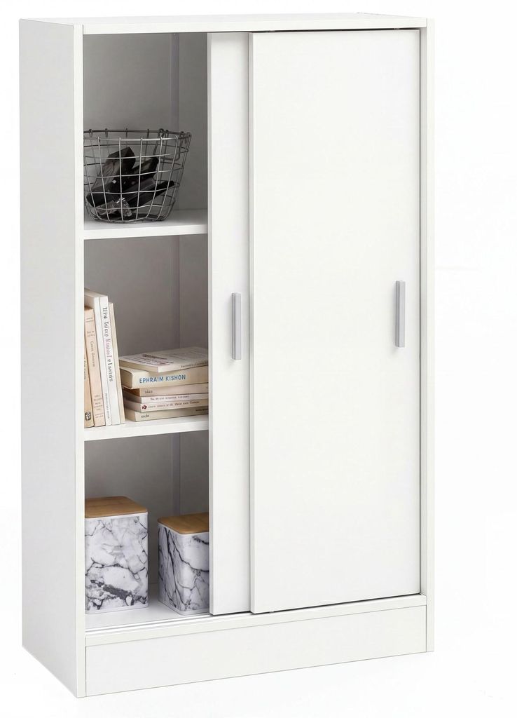 FineBuy Kommode Weiß 60 cm Breit mit 2 Schiebetüren für Produktbild 