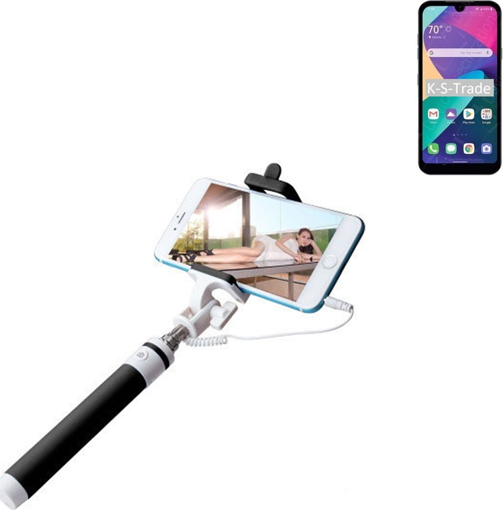 K-S-Trade Selfie Stick kompatibel mit LG Electronics Phoenix 5 Selfiestick kabelgebunden Monopod mit Kabel Stab Stange Selfportrait Handheldstick