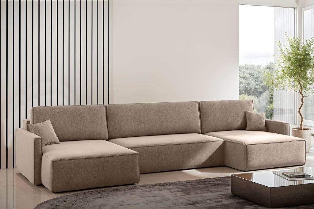 Kaiser Möbel Ecksofa Carlos U-Form Mit Schlaffunktion Und Bettkasten Stoff Salvador Dunkelbeige