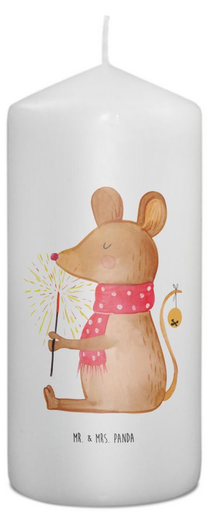 Mr. & Mrs. Panda Kerze Maus Weihnachten 15 x 7 cm - Weiß - Geschenk, Mäuschen, Weihnachtsmotiv, Frohe, Blockkerze, Erinnerungslicht, Winter, Erin...