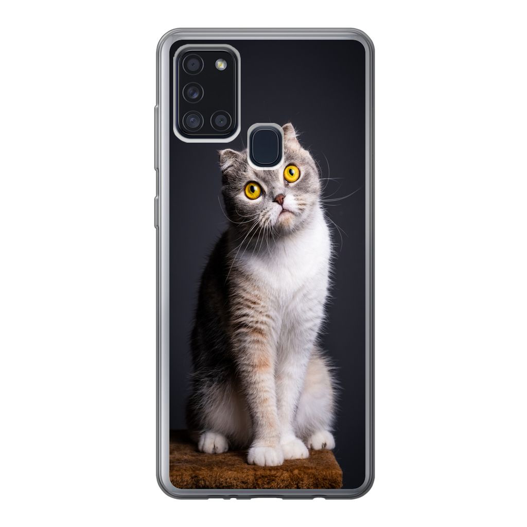 MuchoWow Handyhülle Schutzhülle Hülle für Samsung Galaxy A21s Katze - Augen - Licht Silikon Softcase Handy Hülle