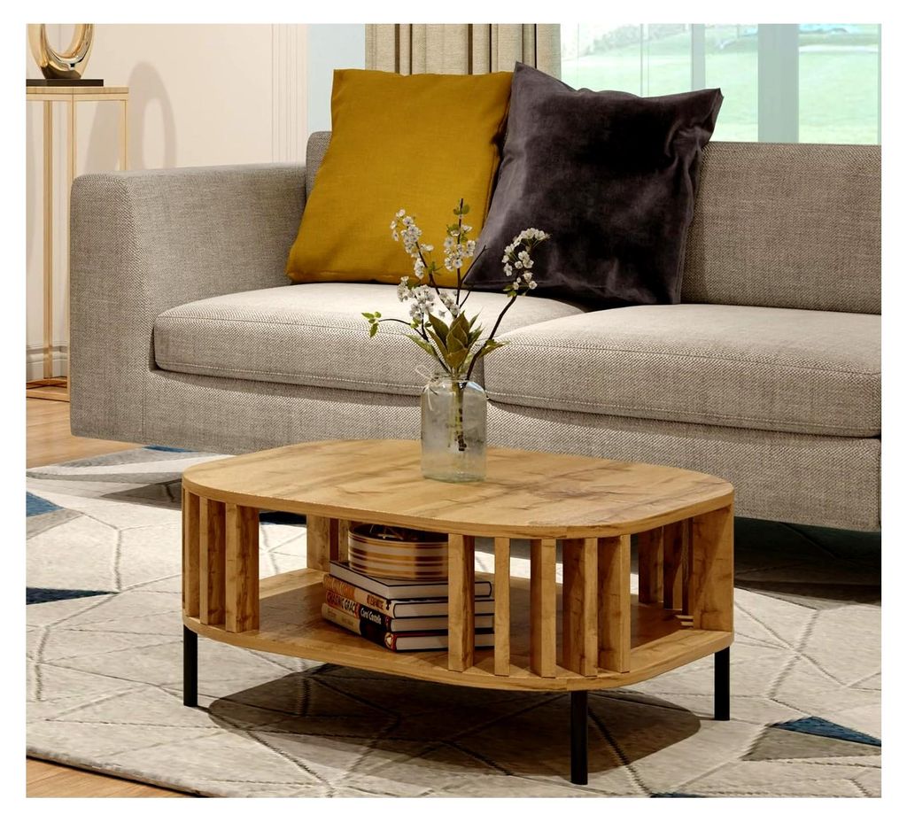 Couchtisch, 68 x 40 x 68 cm, WOTAN Eiche Lamellen - Ablage - Beistelltisch - Lowboard - Wohnzimmer - Modern - Stubentisch - Truhentisch - Holzwerks...