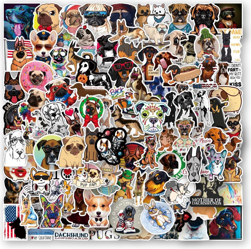 100 Stück Niedliche Hund Aufkleber, Cartoon niedlichen Welpen Aufkleber, Vinyl Wasserdicht Wiederverwendbar Haustier Tier Aufkleber, für Laptop, ...