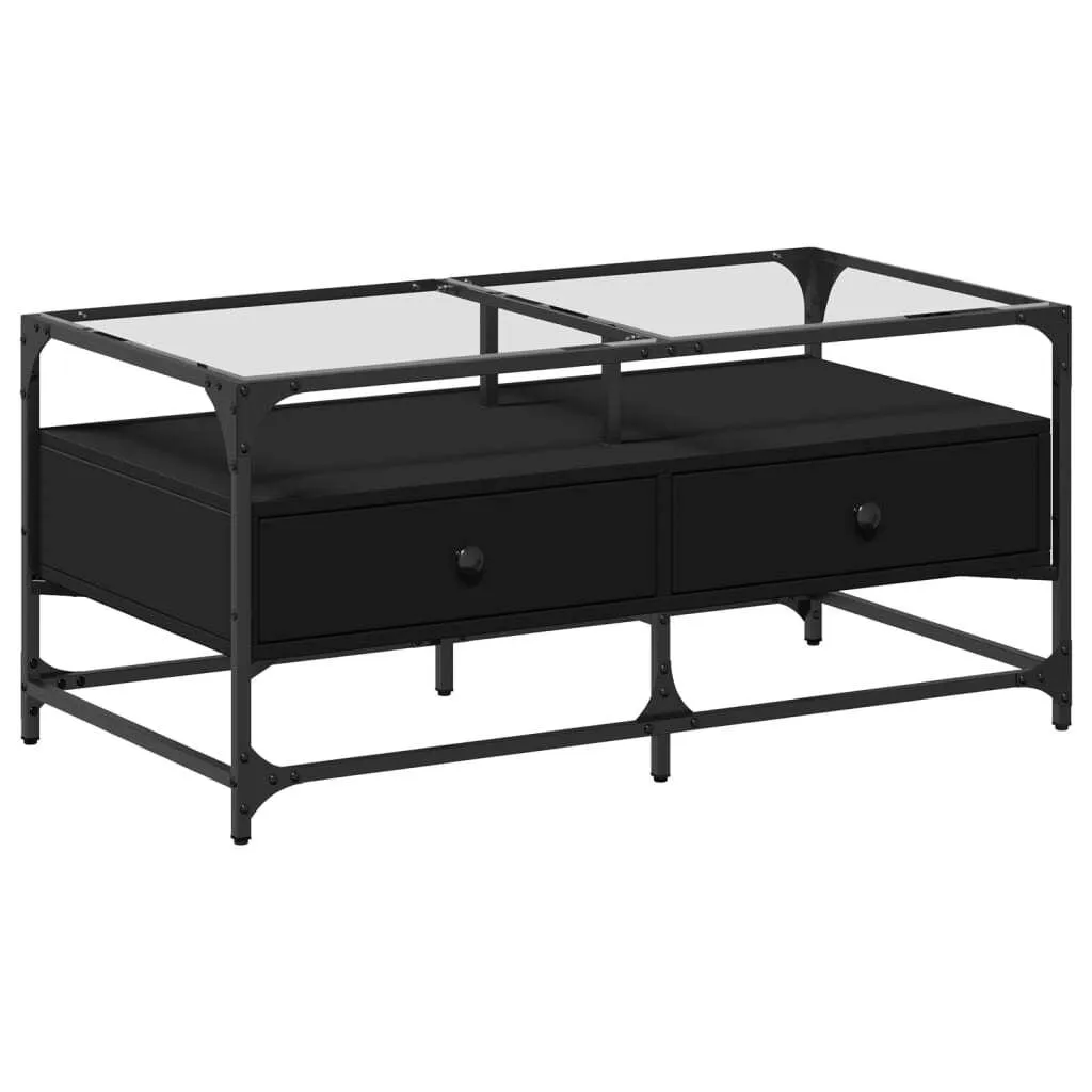 SYFAX™ Tavolino con Piano in Vetro Nero 98,5x50x45 cm Acciaio