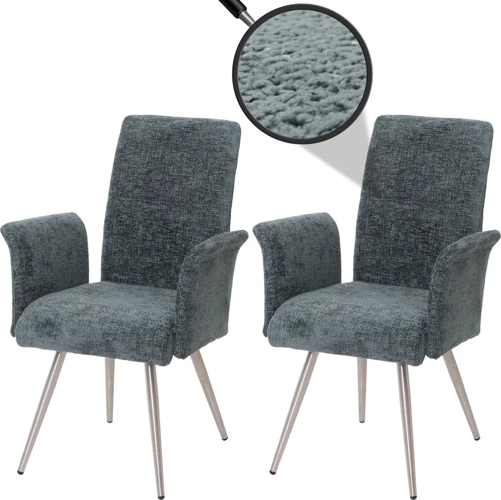 Chaise salle à manger en chenille Öko-Tex et acier brossé - Set de 2 bleu