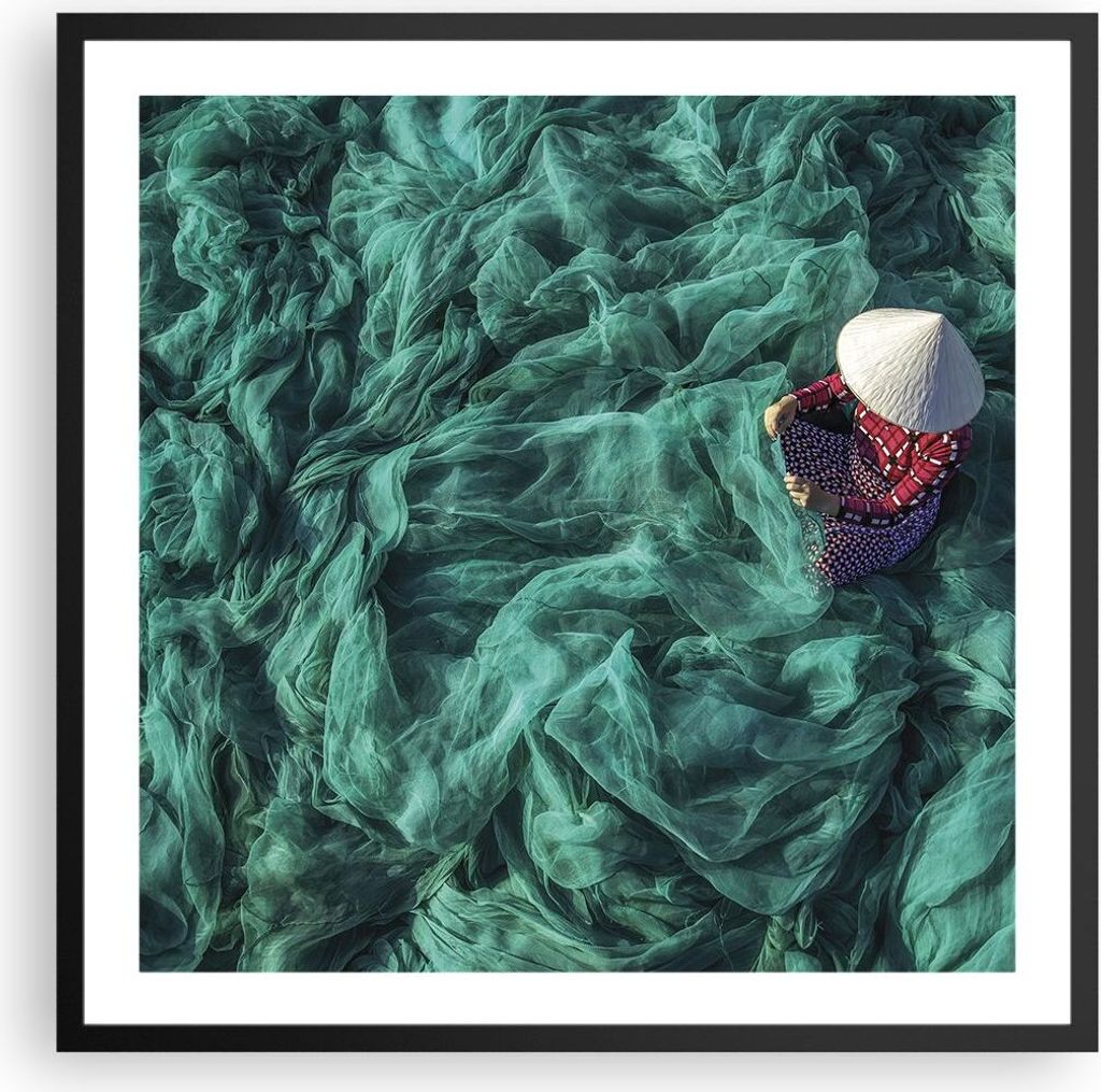 Gerahmtes Poster - Schwarzer Rahmen - Netzwerk Fischer Vietnam - 60x60 cm - Wand Bild - Wanddeko - Wandbilder - Wandposter - Bilderrahmen - Bilder ...