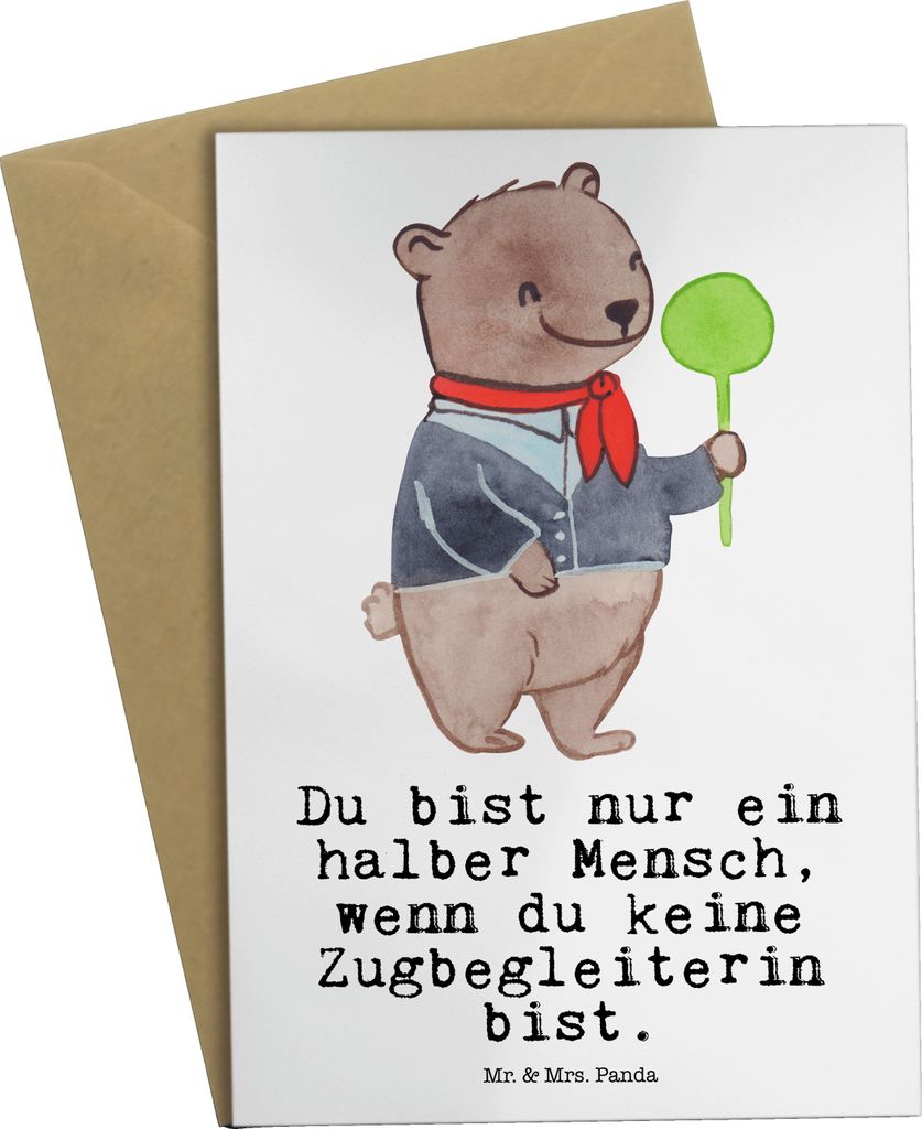 Mr. & Mrs. Panda Grußkarte Zugbegleiterin Herz - Weiß - Geschenk, glückwunschkarten, weihnachtskarten, osterkarte, osterkarten, Grußkarten, ein...