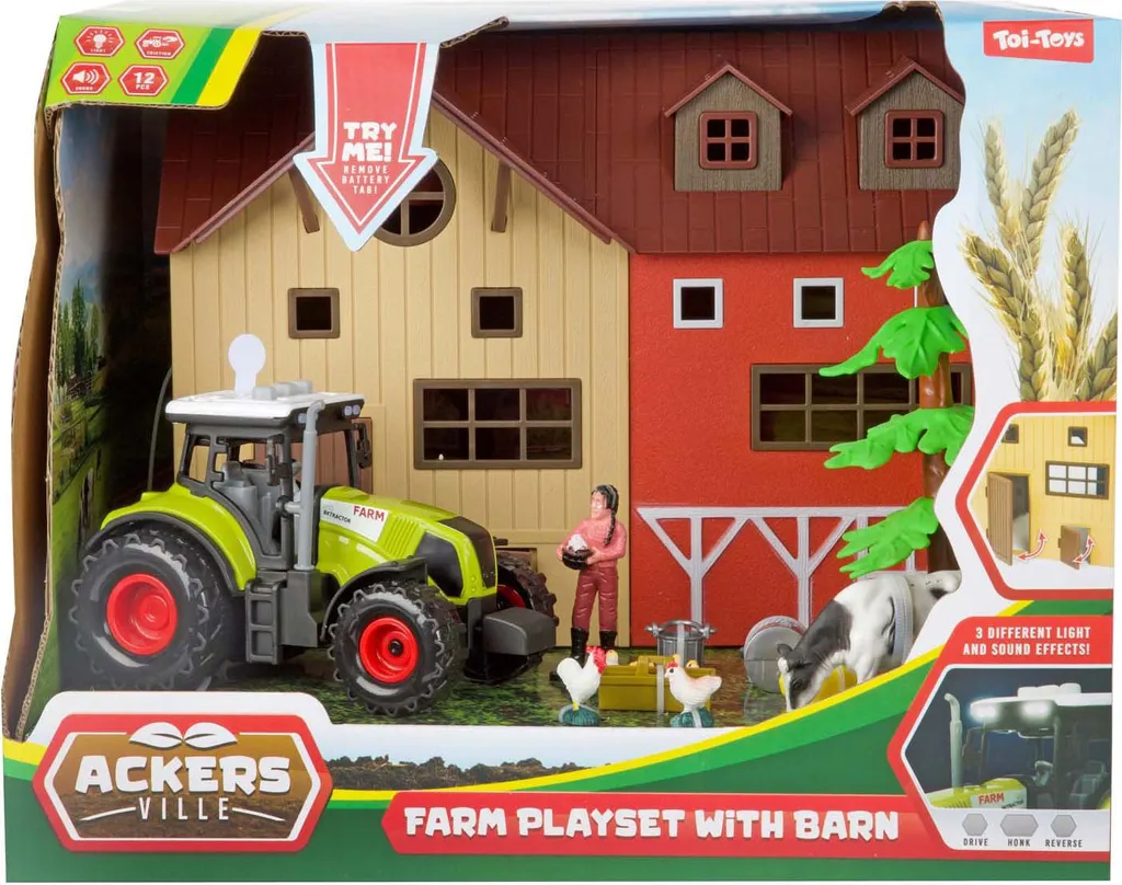 Jouet ferme miniature pour enfant avec grange, tracteur et 12 pièces