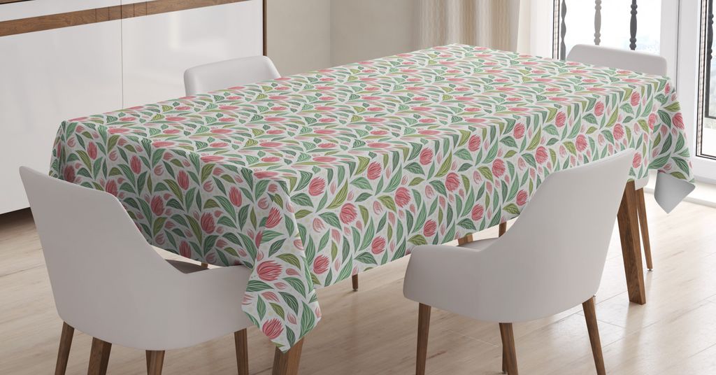 ABAKUHAUS Blumen Tischdecke, Gestreifte Blumen und Blätter, FÃ1/4r den Inn und Outdoor Bereich geeignet Waschbar Druck Klar Kein Verblassen, 140 ...