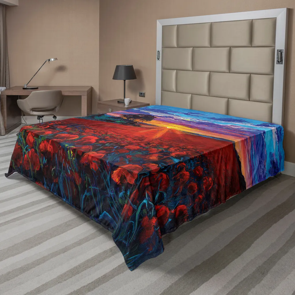 Drap plat ABAKUHAUS motif champêtre fleurs de pavot 275x260cm multicolore