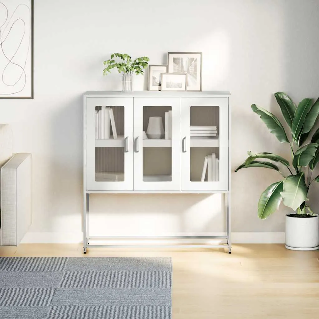 Mobile Credenza vidaXL in Acciaio Bianco - Organizzazione Ufficio 107cm - 3