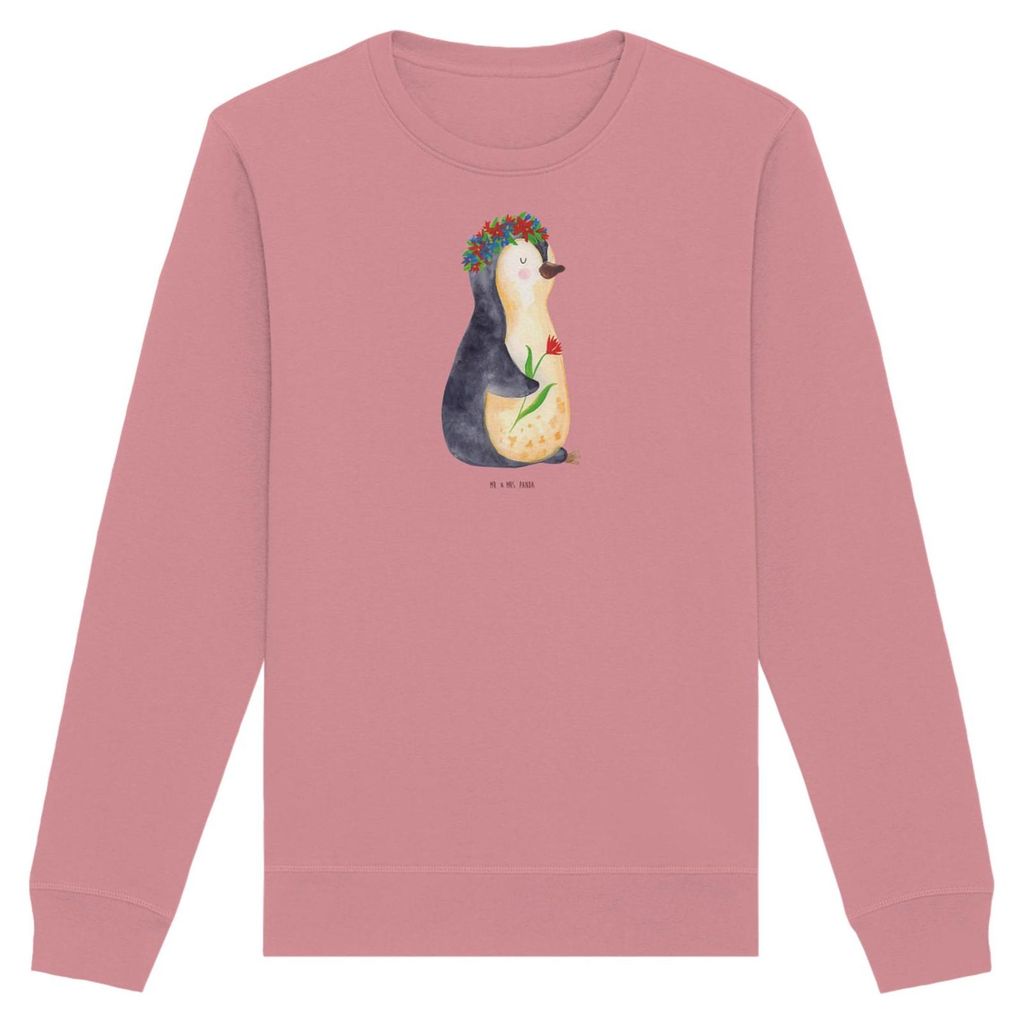 Mr. & Mrs. Panda Bio Sweatshirt Pinguin Blumen Größe L - Canyon Pink - Geschenk, Selbstliebe, Geschenkidee, Sweater, Baumwoll Pullover, Blumenlie...