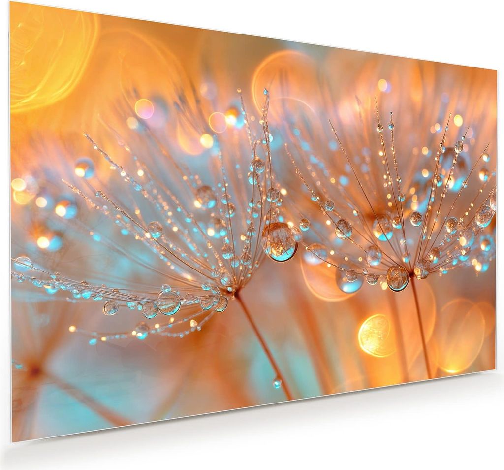 Glasbild 60x40cm in XXL für Wohnzimmer, Schlafzimmer Motiv Pusteblumen Tropfen