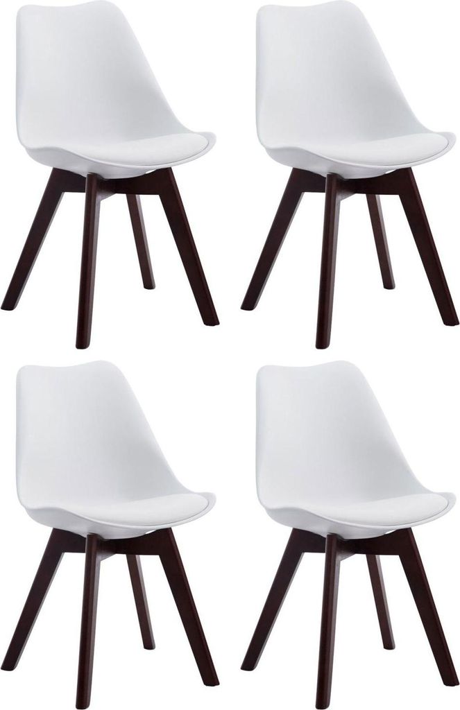 4-teiliges Esszimmerstuhl-Set – Lehne Stühle – bequeme Sitzposition | Farbe: Weiß | Grundfarbe: Walnuss