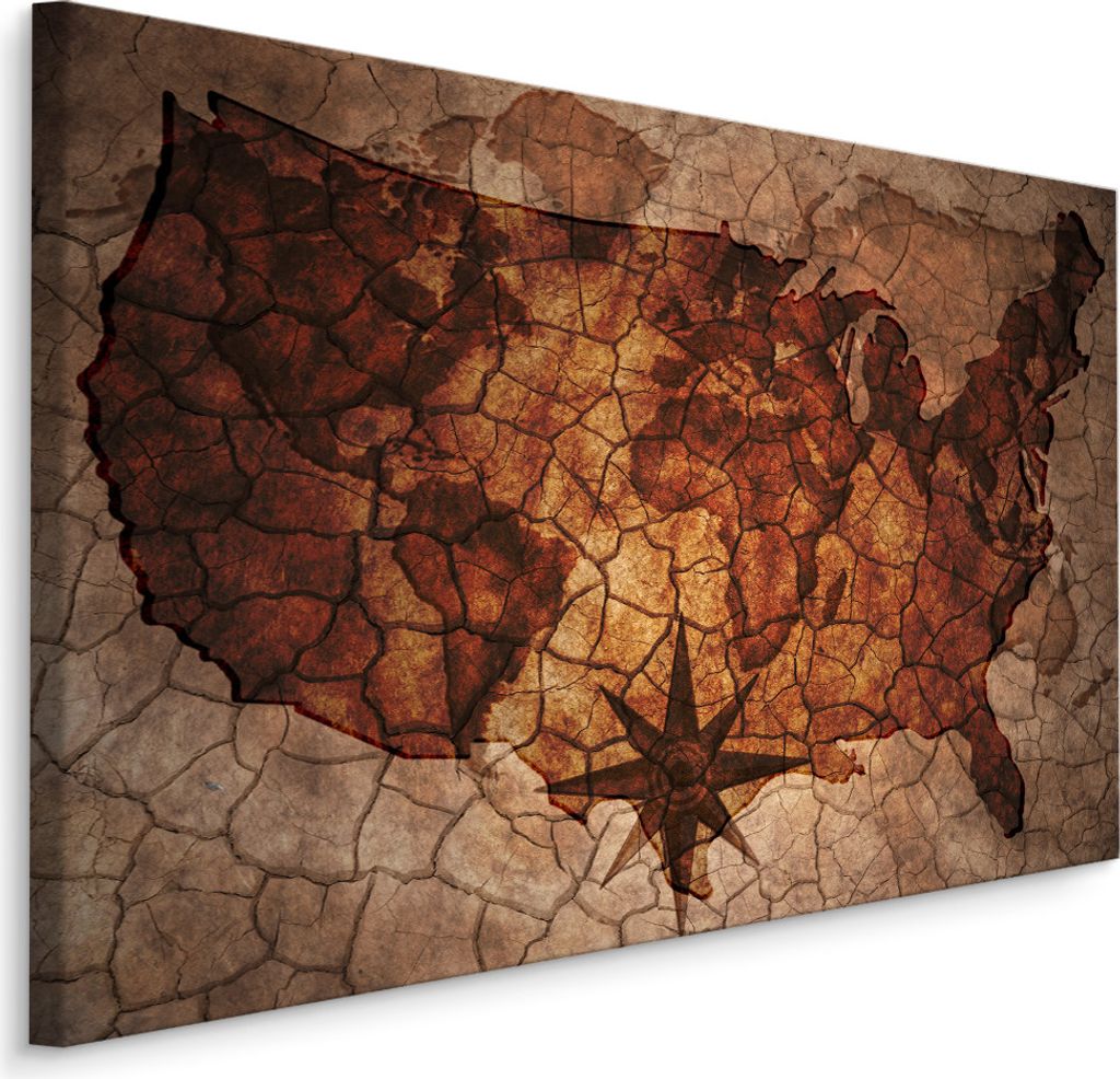 Fabelhafte Canvas LEINWAND BILDER 40x30 cm XXL Kunstdruck Karte USA Alt Gemalt Risse