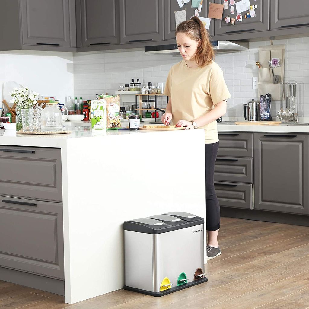 SONGMICS Mülltrenner 3 x 8,0 l edelstahl Produktbild 12