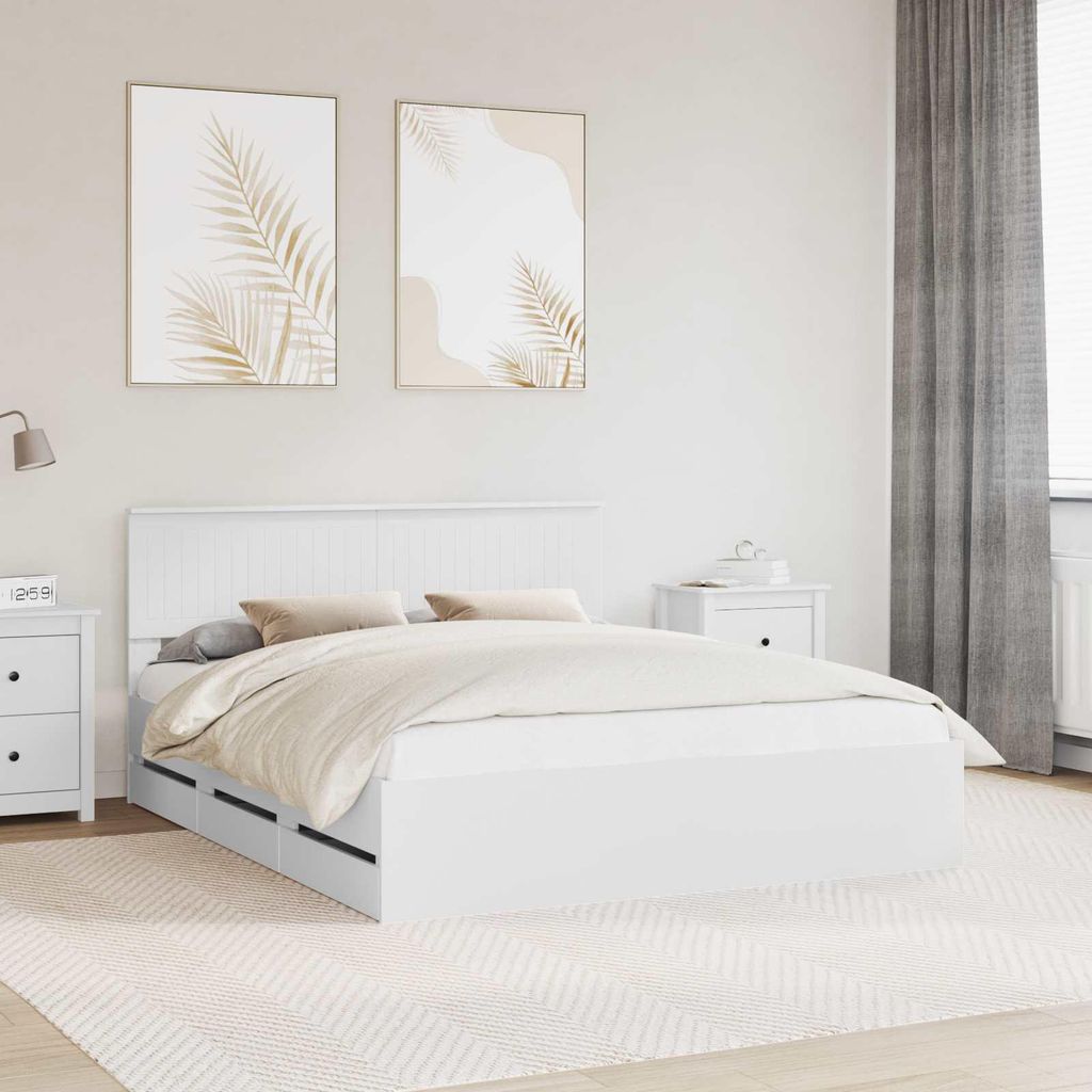 "Schlussverkauf" Doppelbett - Bettgestell 2 PLACES - mit Schubladen Weiß 160x200 cm Ingenieurs Holz C4679
