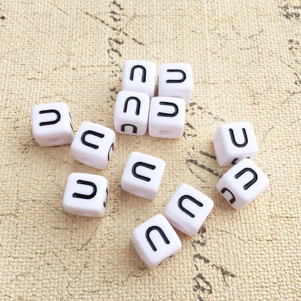Perles pour lettres, 30 pièces, 6x6 mm, blanc avec noir, Image du produit 