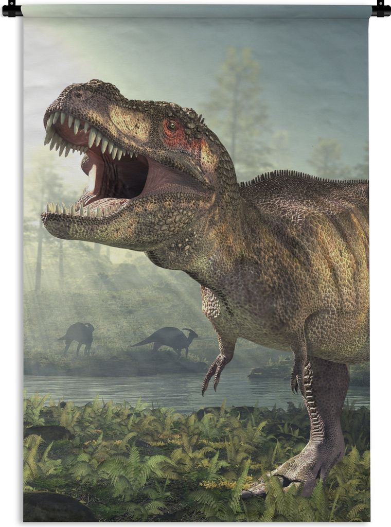 MuchoWow Wandteppich Wandbehang Dino - Gras - Zeichnung - Kinder - Jungen 120x180 cm Tapisserie Dekoration Wandtuch - Schlafzimmer - Dekorationen...