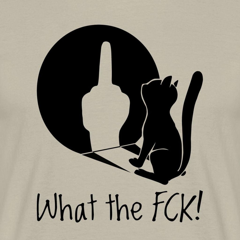 Spreadshirt What The Fck | Katze Mit Schatten Männer T-Shirt, 3XL, Sandbeige