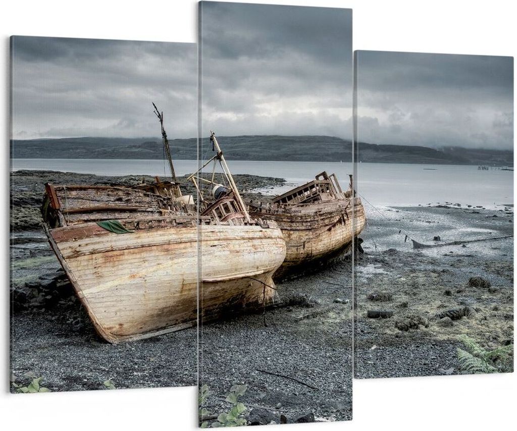Bild auf Leinwand - Leinwandbild - Boot Wrack Ufer - 130x100cm - Wand Bild - Wanddeko - Wandbilder - Leinwanddruck - Bilder - Kunstdruck - Wanddeko...