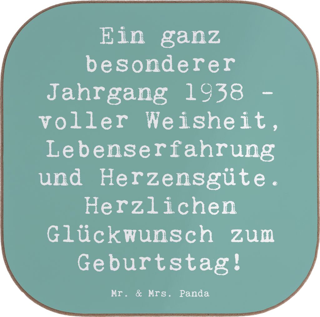 Mr. & Mrs. Panda Untersetzer für Gläser Spruch 1938 Geburtstag - Meeresbrise - Geschenk, Happy Birthday, Glas, Quadratisch, Glückwunsch, Geburts...