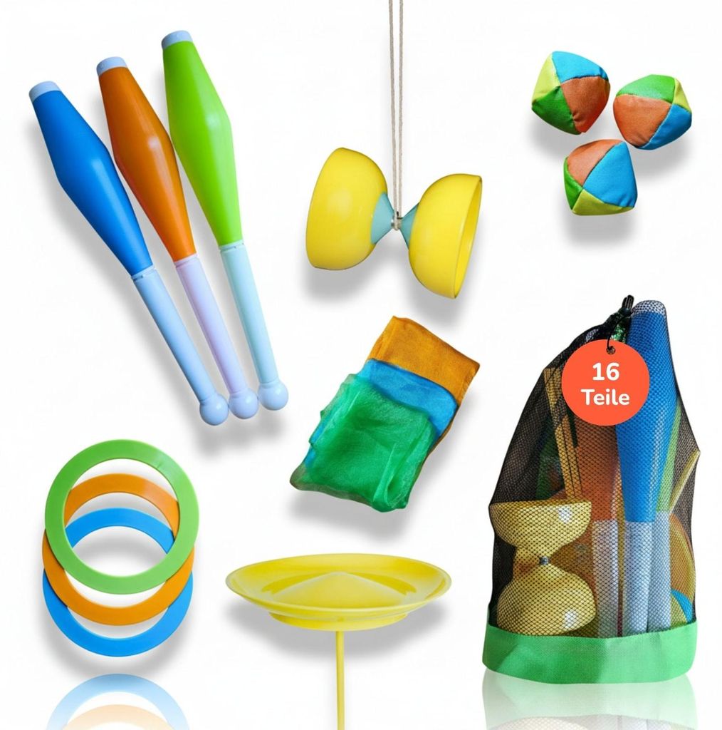 Jonglier-Set für Kinder - 16-teiliges Zirkus-Set mit Produktbild  KI-generiertes Bild