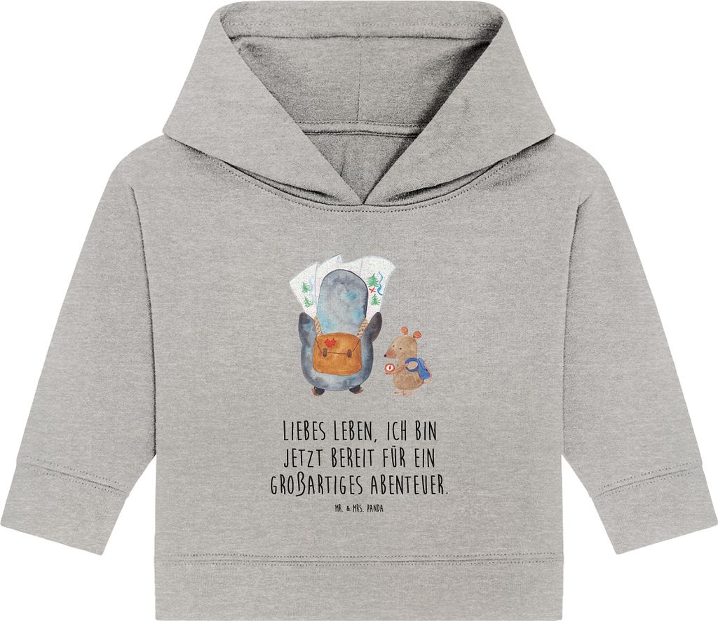 Mr. & Mrs. Panda Organic Baby Hoodie Pinguin & Maus Wanderer 12. - 18. Monat - Heather Grey - Geschenk, Kapuzensweatshirt, Abenteuer, Kapuzenshirt,...
