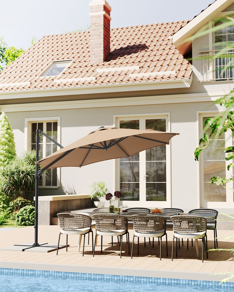 SONGMICS Sonnenschirm, ∅300 cm, UPF 50+, um 360° drehbar, mit Kurbel, Kreuzfuß