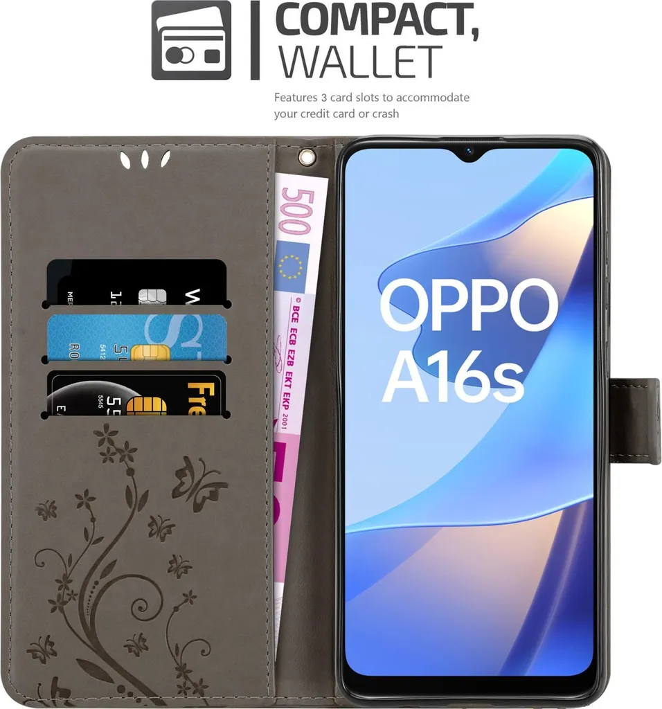 Custodia Oppo A54s / A16s Cadorabo Grigio Fiori | Accessorio Fashion - 3
