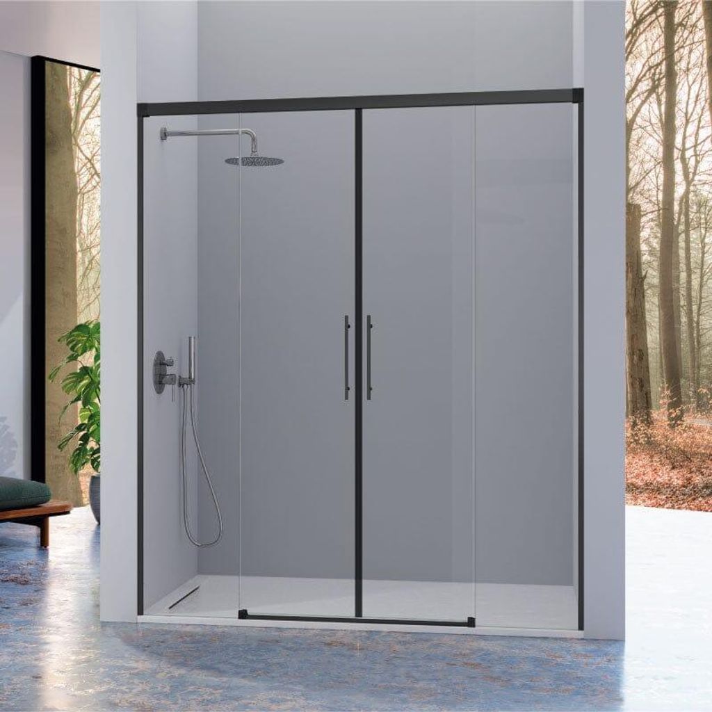 Duschfront 2 Festteile + 2 Schiebetüren URBAN Schwarz