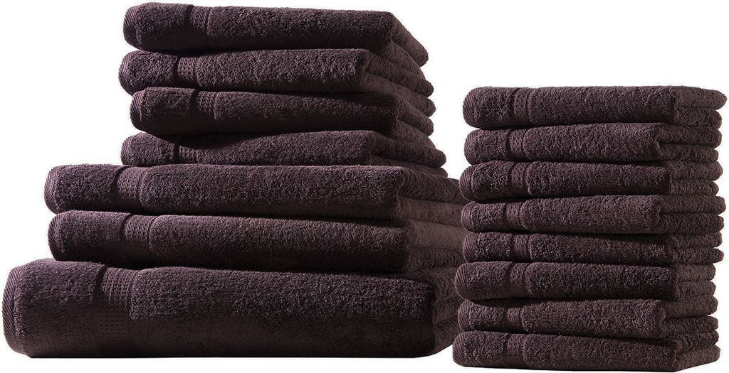XXL-Set 15tlg Frotteetücher Elegance 100% Baumwolle 500 gsm Gästetücher Handtücher Duschtücher Badetücher braun