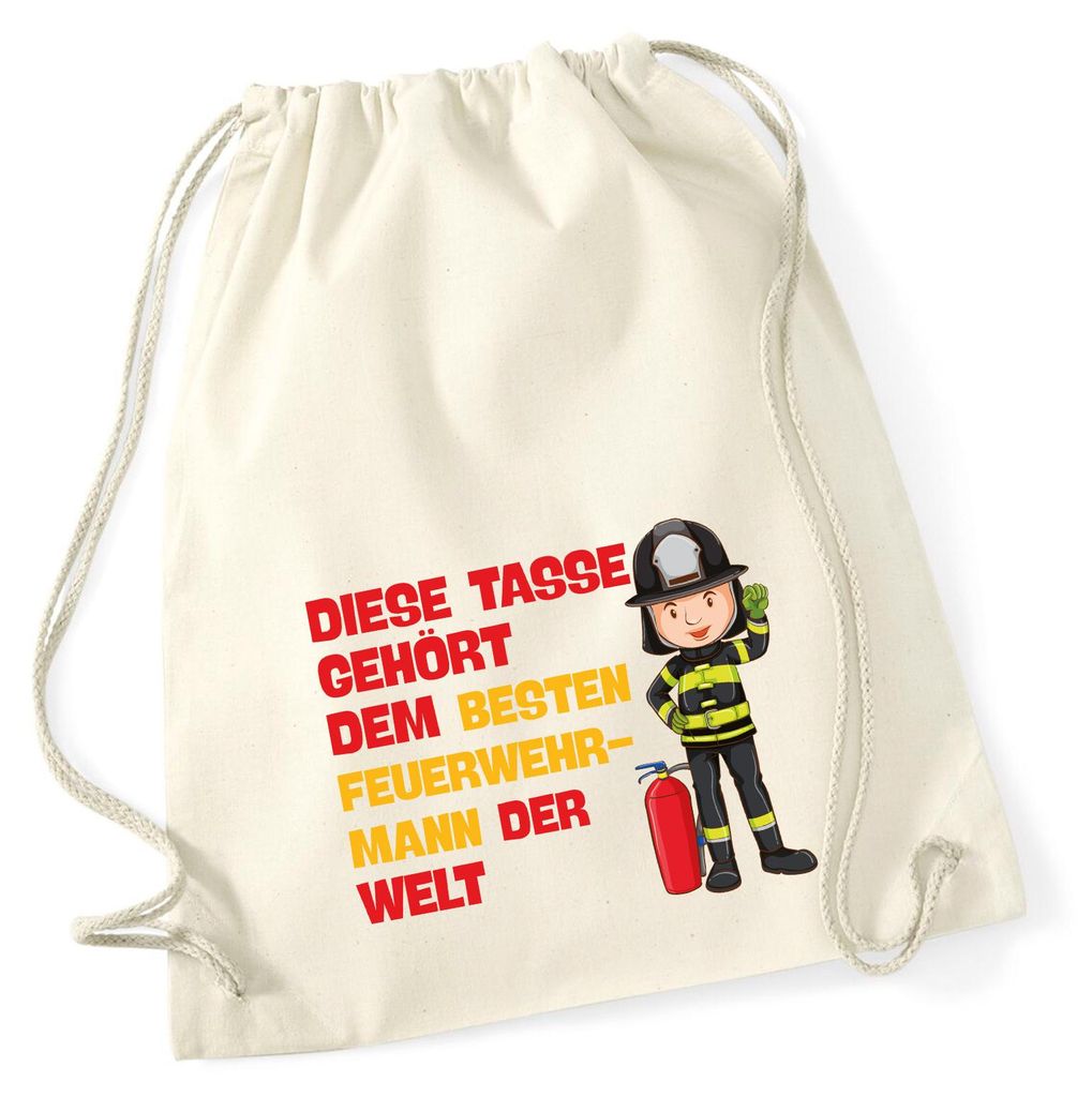 Huuraa Turnbeutel Tasse gehört dem besten Feuerwehrmann der Welt 12 Liter Natural Baumwolle Rucksack Geschenkidee