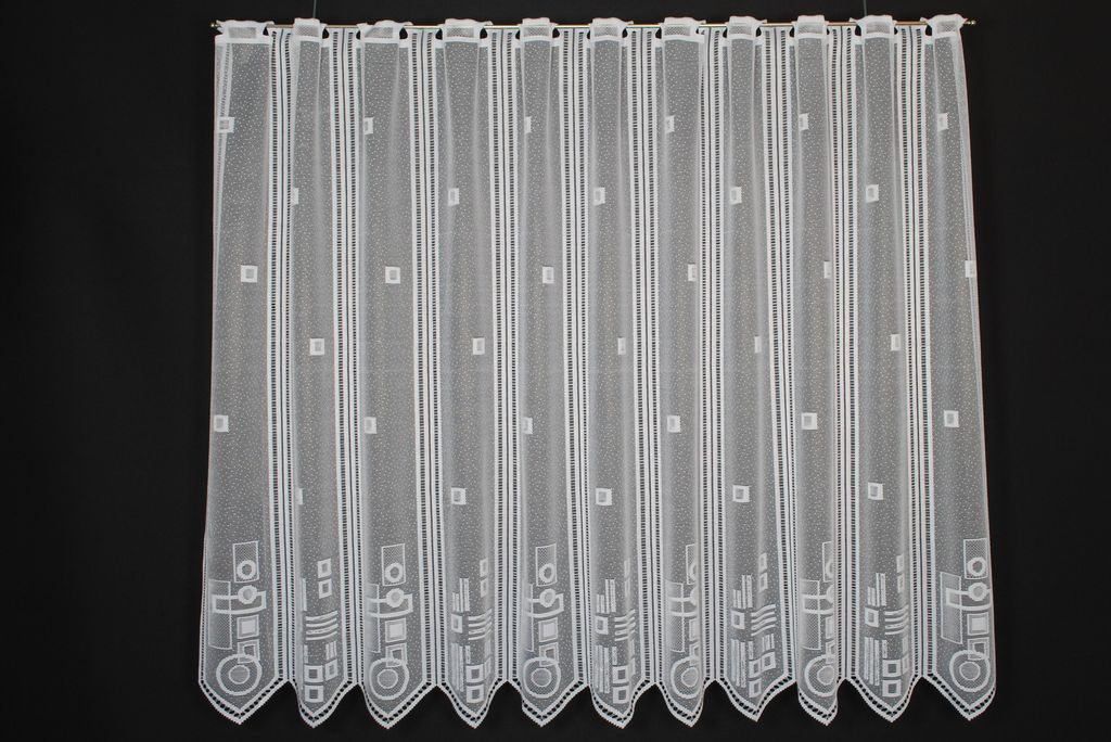 Gardinen Kranzusch Scheibengardine geometrische Muster 90x87,5 cm H/B weiß Bistrogardine Vorhang Küche 1er Pack