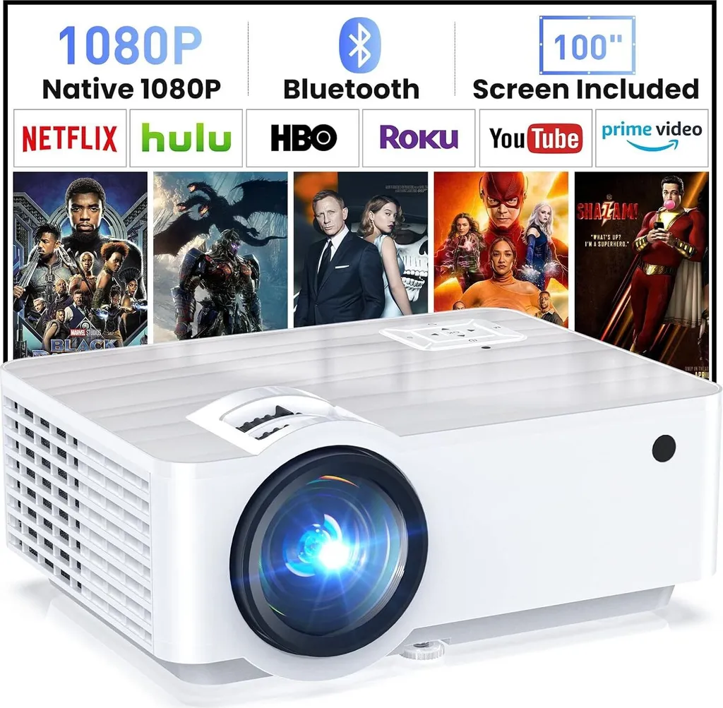 Beamer Full HD 1080P Bluetooth 5.1 Mini Proiettore Portatile 4K Home Cinema