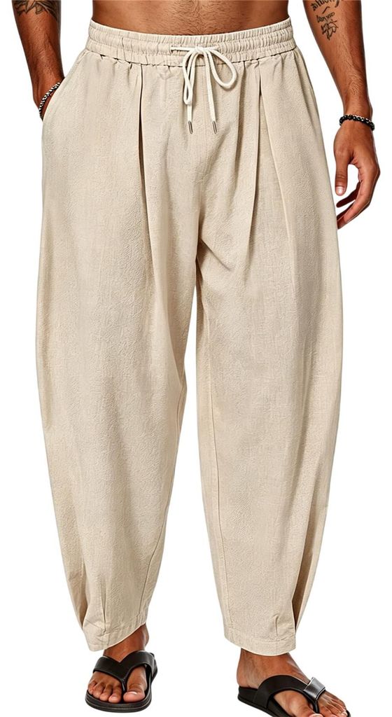 ASKSA - Pantalon ample pour hommes, en coton et lin, idéal Image du produit 