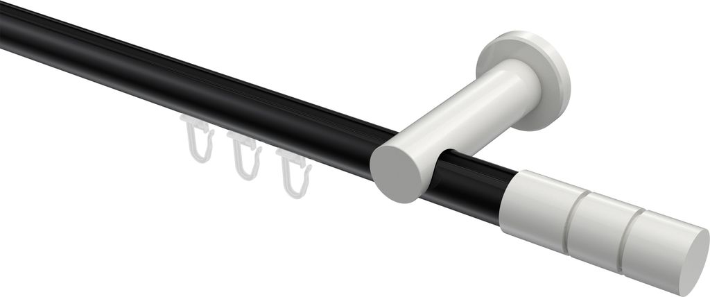Interdeco Innenlaufstange / Gardinenstange mit Innenlauf Schwarz / Weiß, Typ Platon Elanto (Rillenzylinder), 20 mm Ø 1-läufig, 180 cm