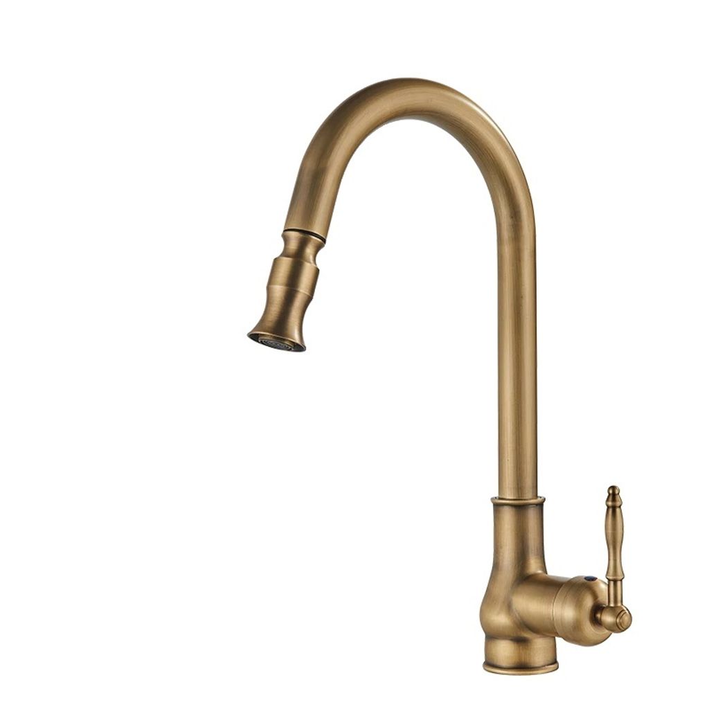 Antiker Messing-Küchenwasserhahn, ausziehbare Auslauf, Einhebelsteuerung , Antik A