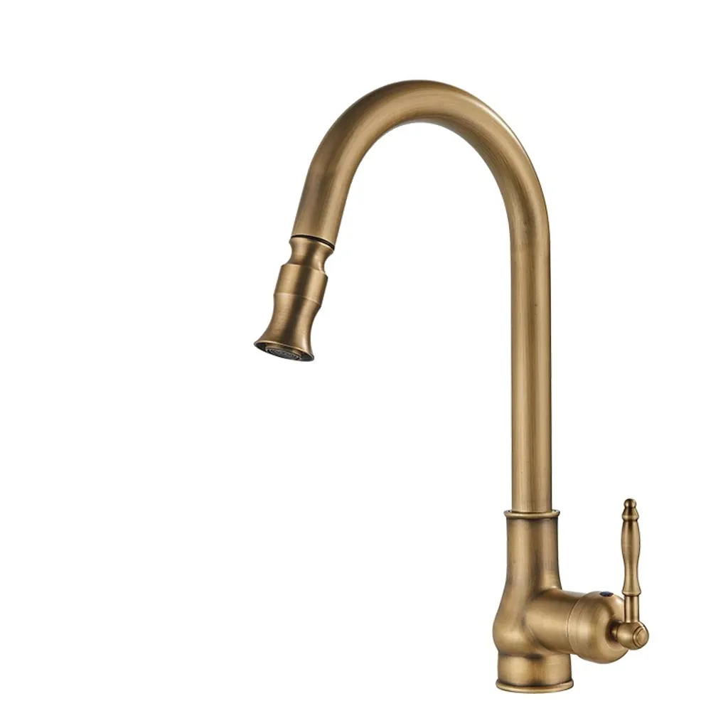 Miscelatore per cucina, ottone antico, monocomando estraibile, girevole a 360°, miscelatore acqua calda e fredda, antico A