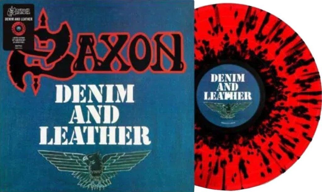 Saxon - Denim And Leather (Reissue) (Red with Black Splatter Coloured) (LP)