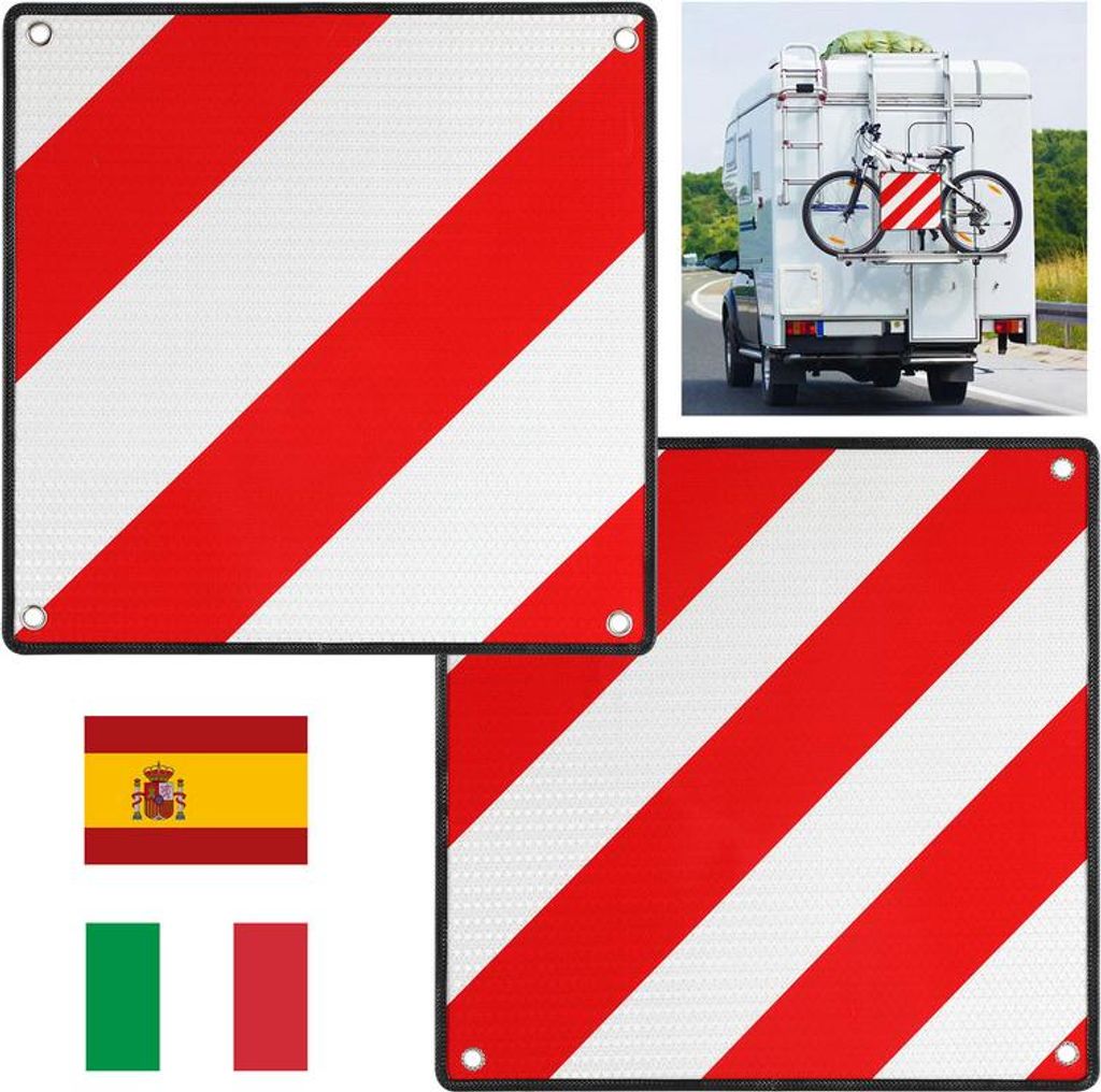 Aopunly 2in1 Warntafel Spanien und Italien aus Aluminium 50 x 50 cm Warnschild für Fahrradträger und Heckträger rot weiß