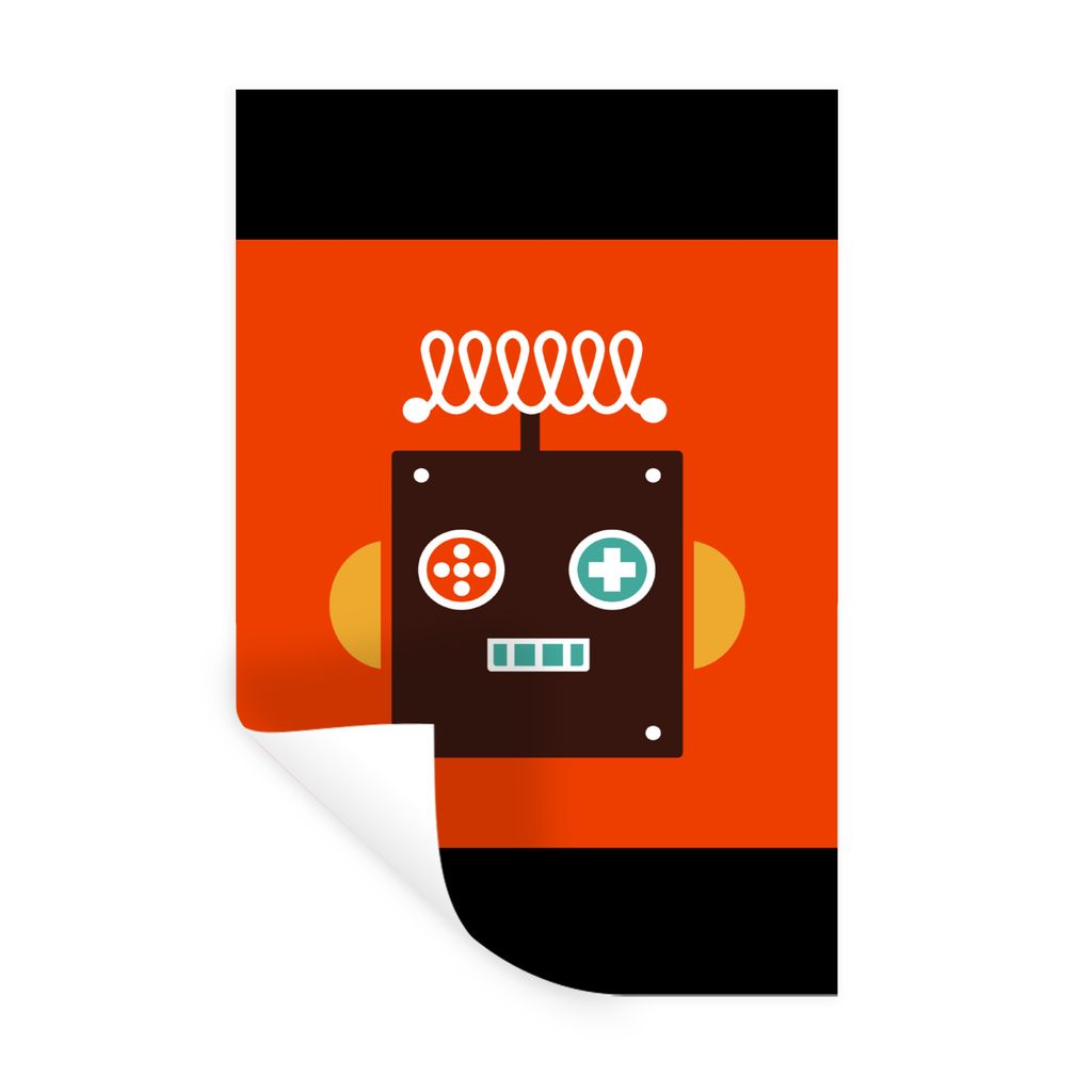 MuchoWow Wandtattoo Wandsticker Wandaufkleber Roboter - Formen - Gesicht - Orange - Jungen - Kinder 80x120 cm Selbstklebend und Repositionierbar ...