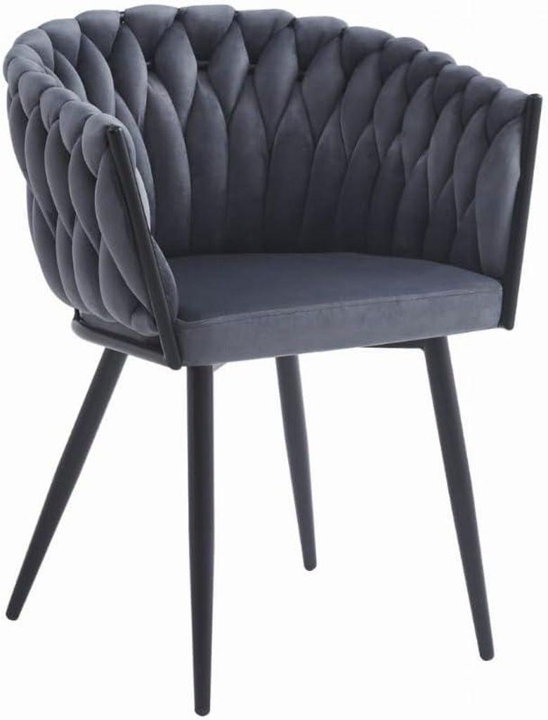 VBChome Stuhl Samtstoff Dunkel Grau Gepolstert Geflochten Esszimmerstuhl & Wohnzimmerstuhl Glamourösen Loft & Industrial Stil Komfort Metallgestell