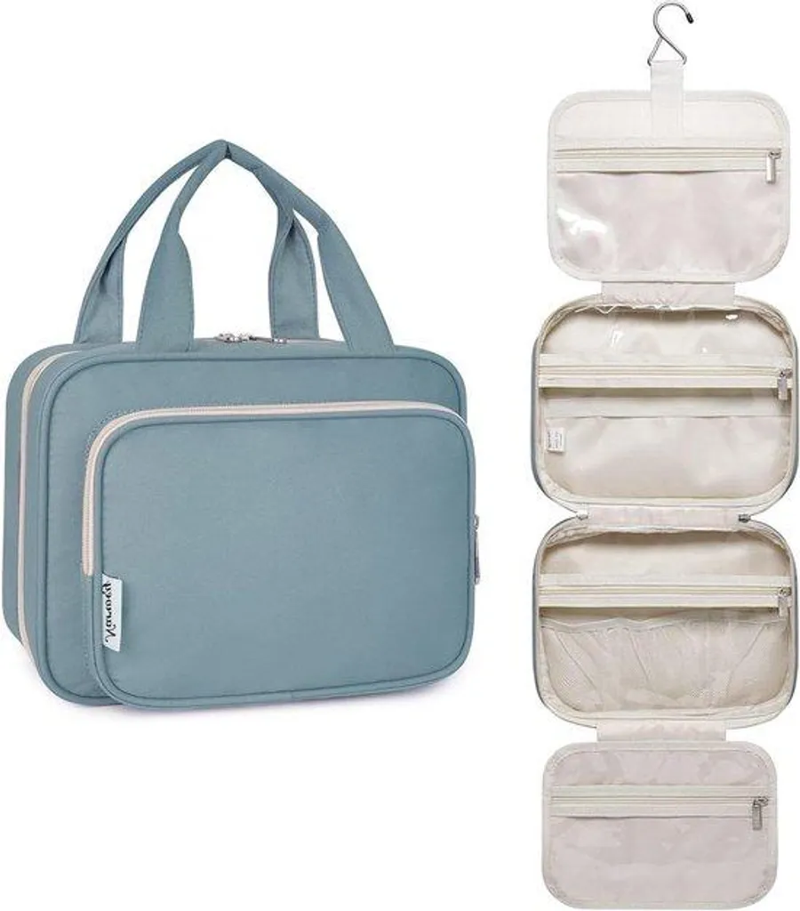 Trousse de toilette pour voyager : organiseur de beauté gris et bleu medium