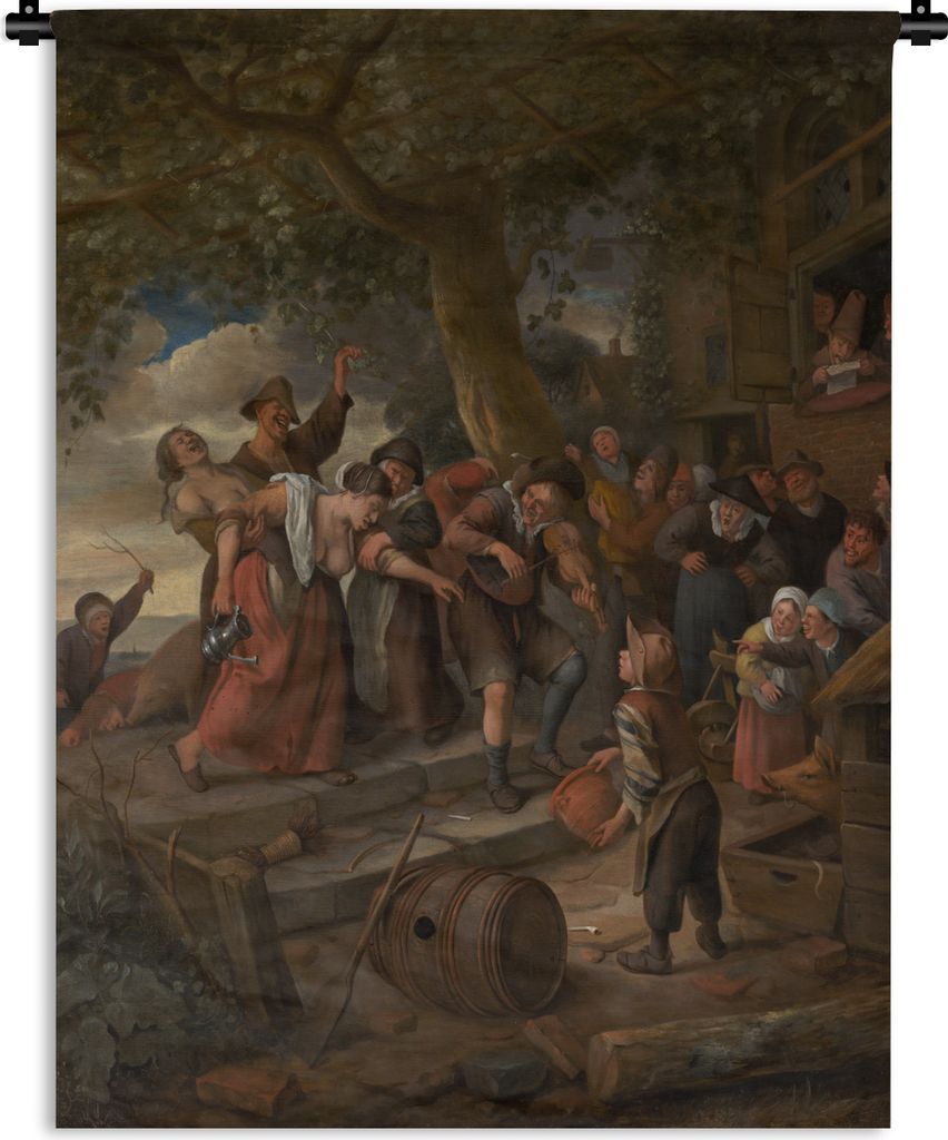 MuchoWow Wandteppich Wandbehang Wer ein Schwein ist, muss im Schweinestall bleiben - Jan Steen 60x80 cm Tapisserie Dekoration Wandtuch - Decke - ...