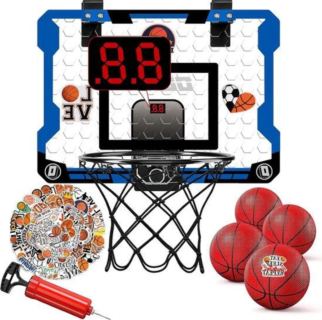 Panier basket avec présentoir de rangement et 4 balles pour enfant