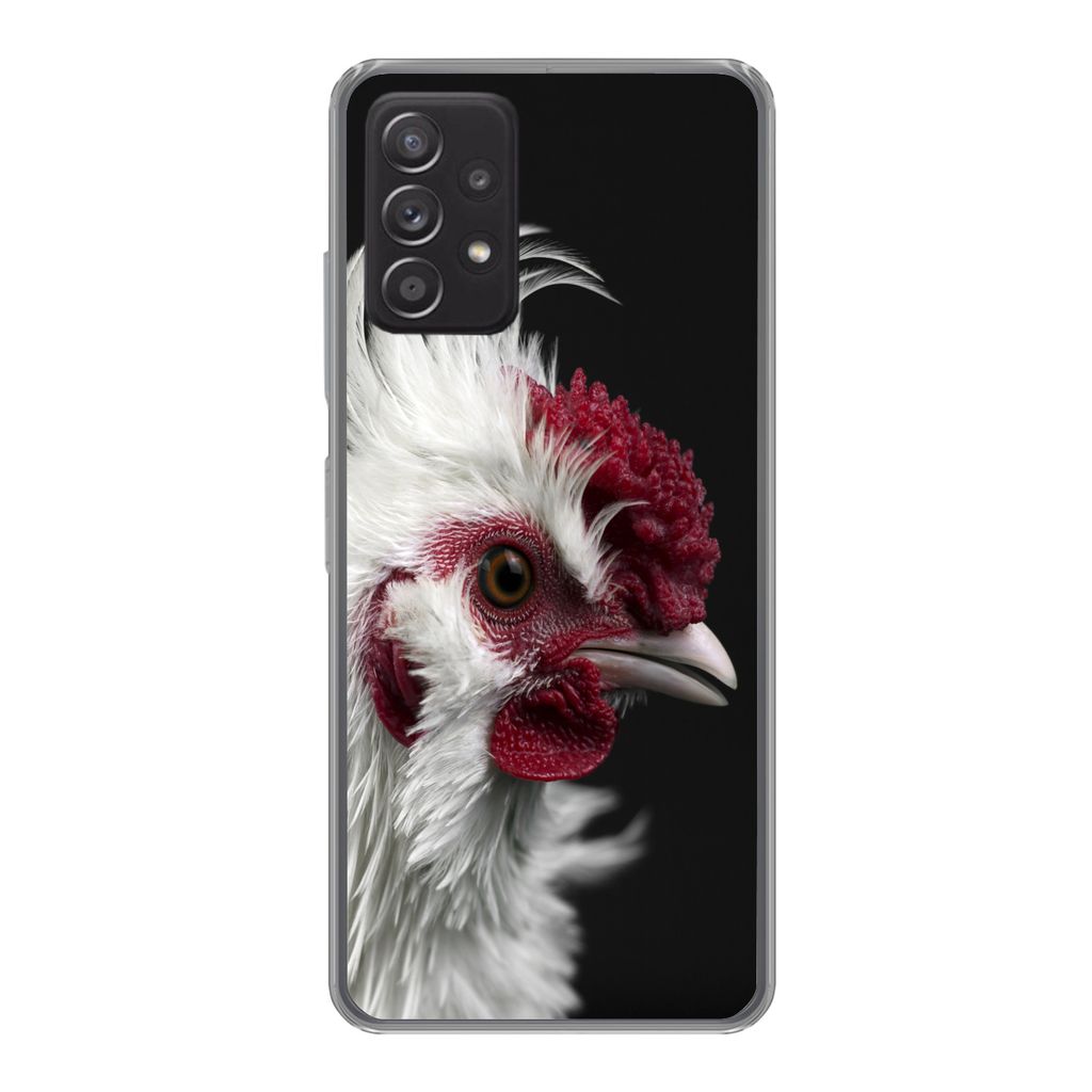 MuchoWow Handyhülle Schutzhülle Hülle für Samsung galaxy a73 Huhn - Vogel - Schwarz Silikon Softcase Handy Hülle - Handyhülle